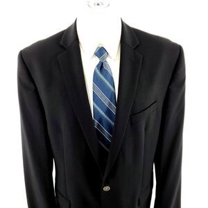 Calvin‎ Klein Wool 2 Silver Button Blazer 42L Or Slim 44L Black